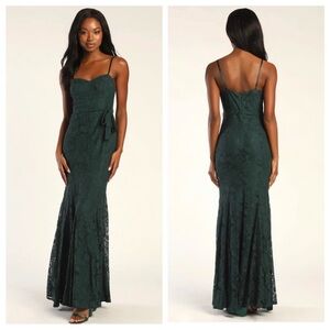 Lulu’s size Large NWT Everlasting Emotion Emerald Green Lace Mermaid Maxi Dress